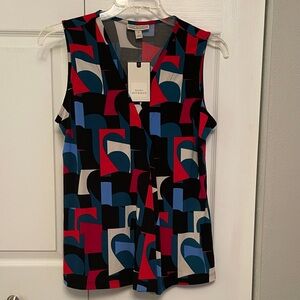 NWT $30 Dana BUCHMAN Multicolored Abstract Geometric Sleeveless Shell Top Medium